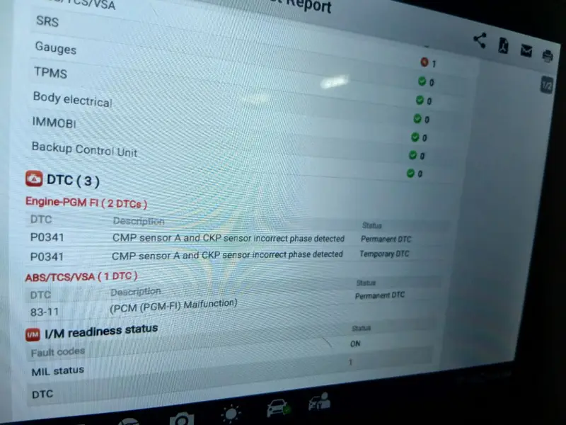 Reporte de escaneo con código P0341