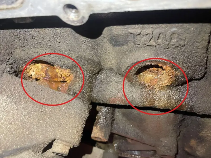 Sellos del motor con fuga de anticongelante marcados